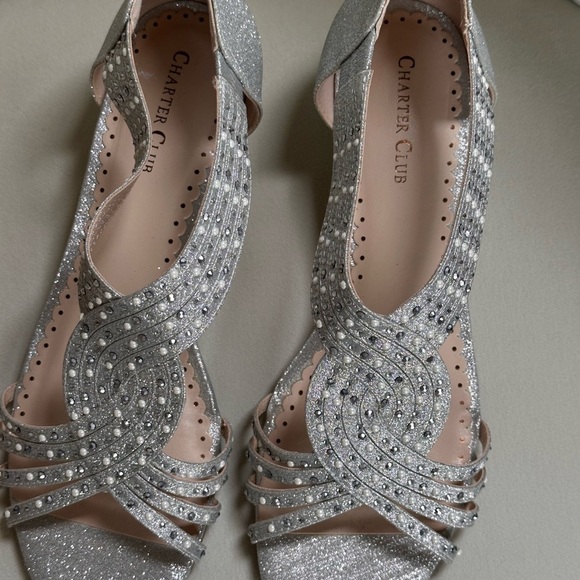 Charter Club Ginifur Wedge Sandal Womens SZ 8 Wide Silver Glitter Pearl NWB - Picture 1 of 6